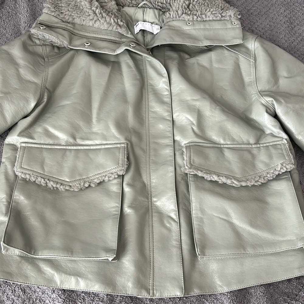 green asos design fur lined puffer jacket